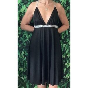 🖤 Black Halo Black Cocktail Dress – Size M w/ Silver Braided Back Tie